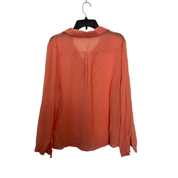 Roman Fashion Sheer Long Sleeve Womens Button-Up Blouse 1X Coral Polyester - Picture 2 of 5